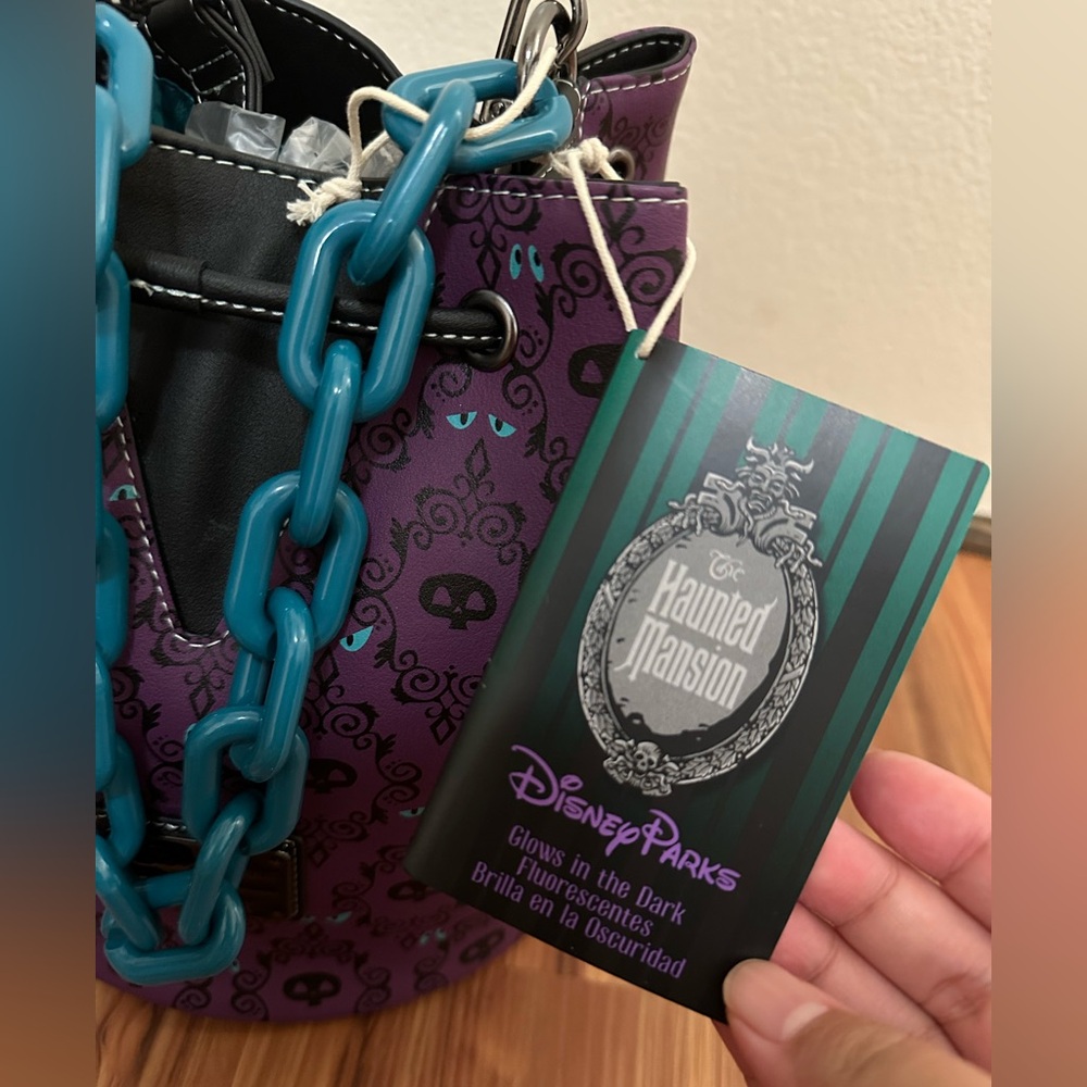 Disney Parks Loungefly Haunted Mansion Glow-in-the-Dark Wallpaper Drawstring Bag - Picture 4 of 6
